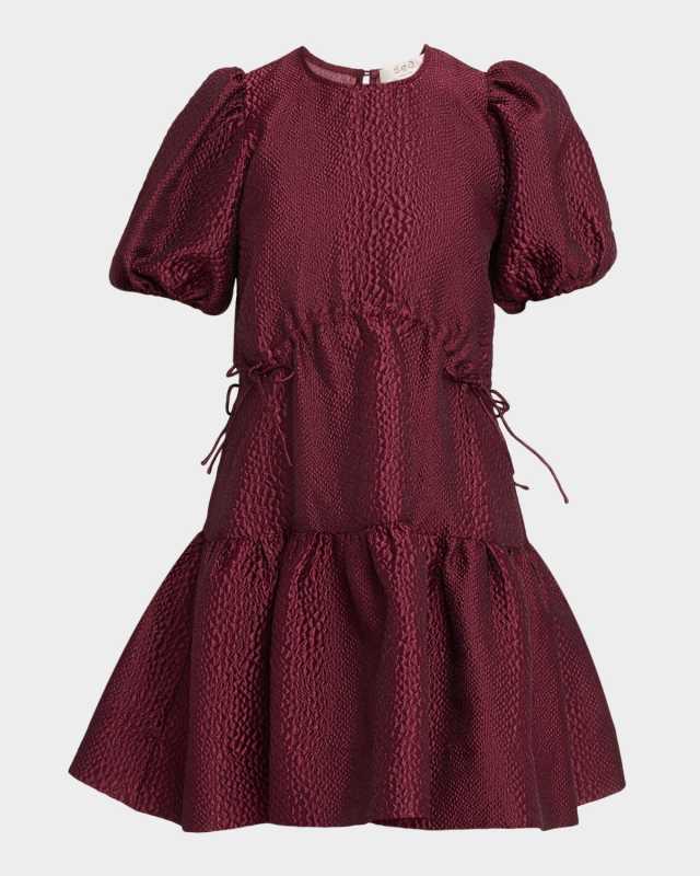 Fayetta Embossed Puff-Sleeve Mini Dress